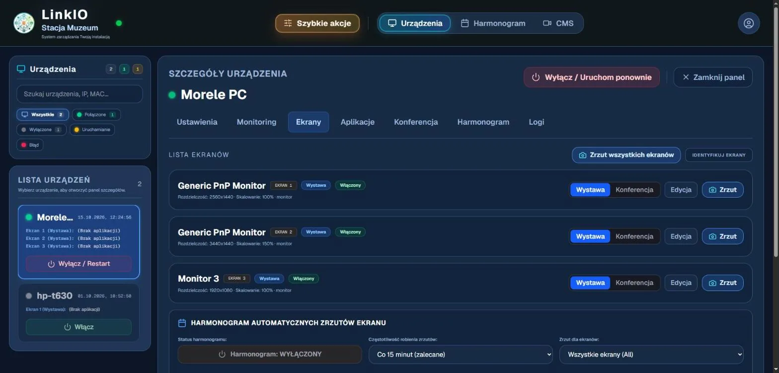 Zarządzanie ekranami i podgląd zrzutów
